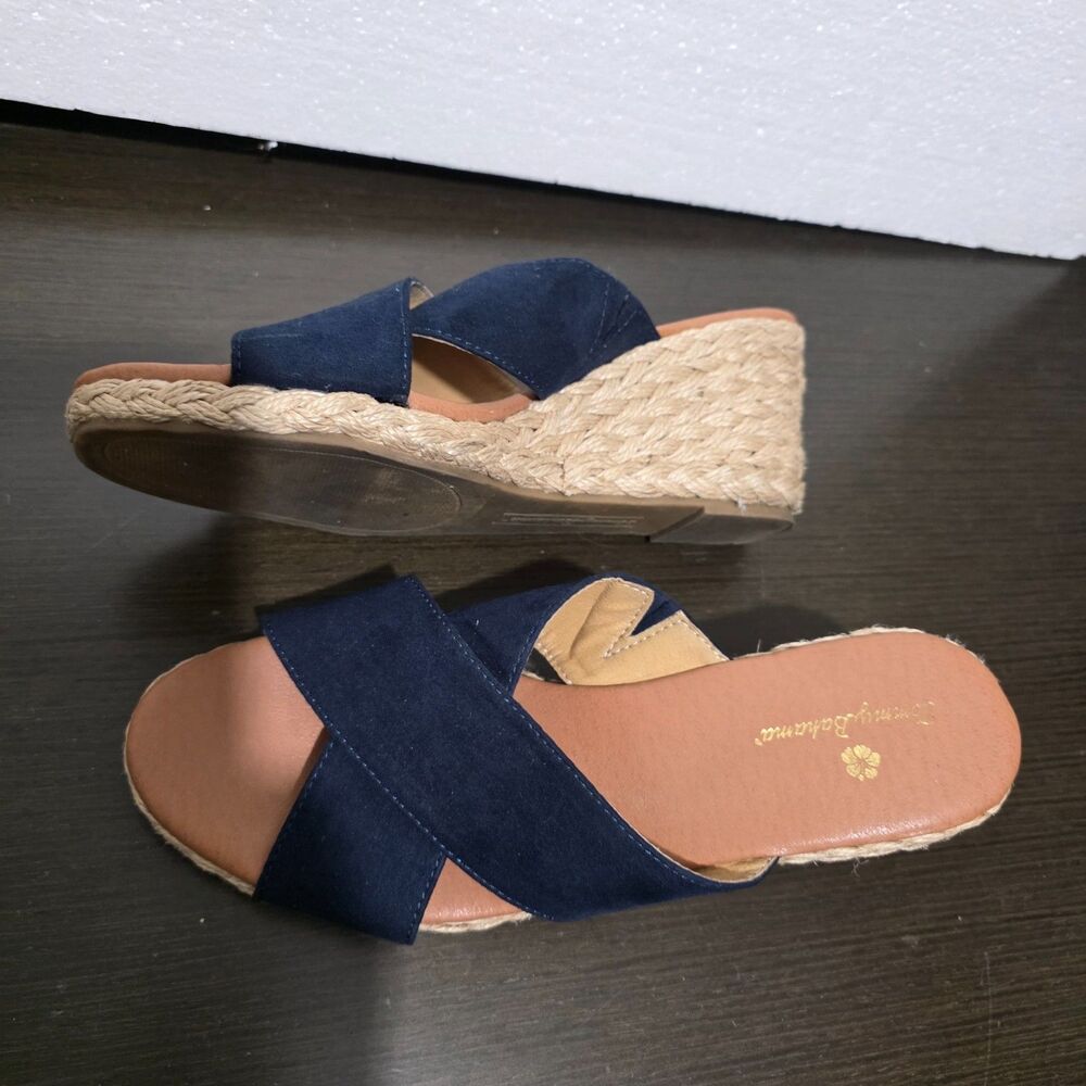 Tommy Bahama Navy Blue Taxtile Wedge Heel Slip On Espadrille Sandals  8,5M - Picture 6 of 14